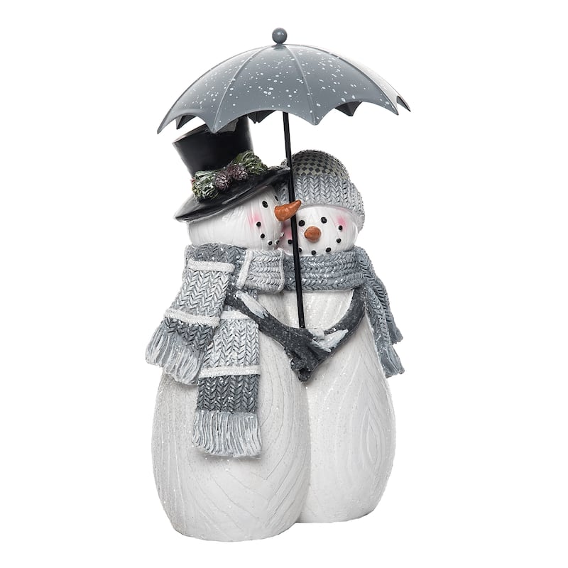Transpac Resin 12.25 in. White Christmas Umbrella Snow Couple Decor