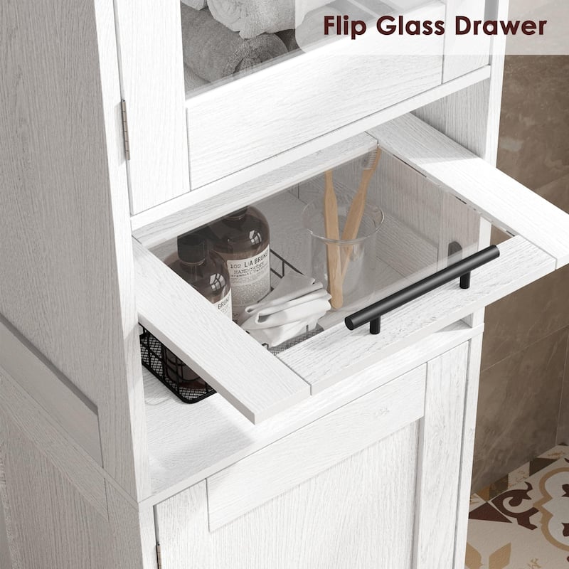 White Bathroom Cabinet Kitchen Pantry Cabinet with Doors and Adjustable Shelf