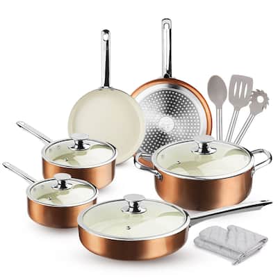 13-Piece Cookware Set Non-stick Ceramic Coating Cooking Set,Induction Pots Pans Set with Lids,Heavy Duty Stainless Steel Handles
