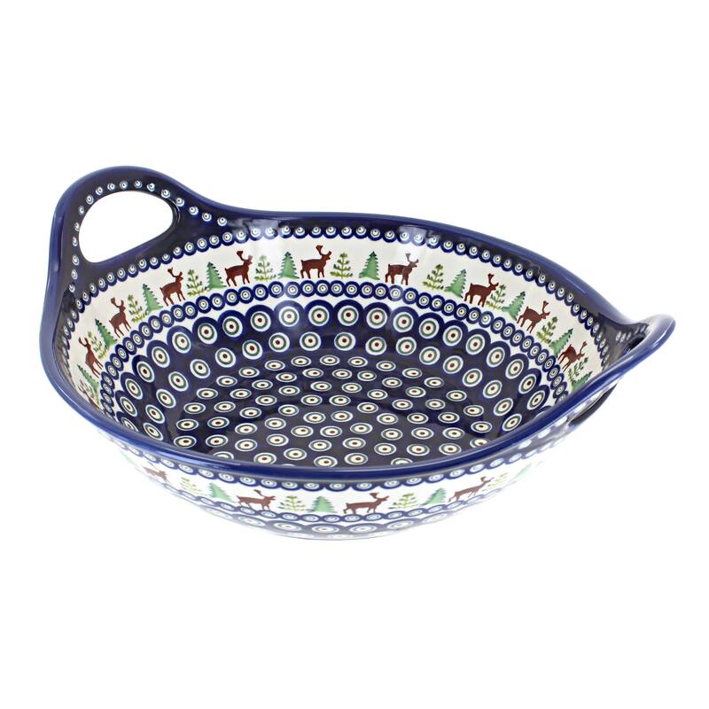 Blue Rose Polish Pottery 1347 Zaklady Deep Bowl with Handles