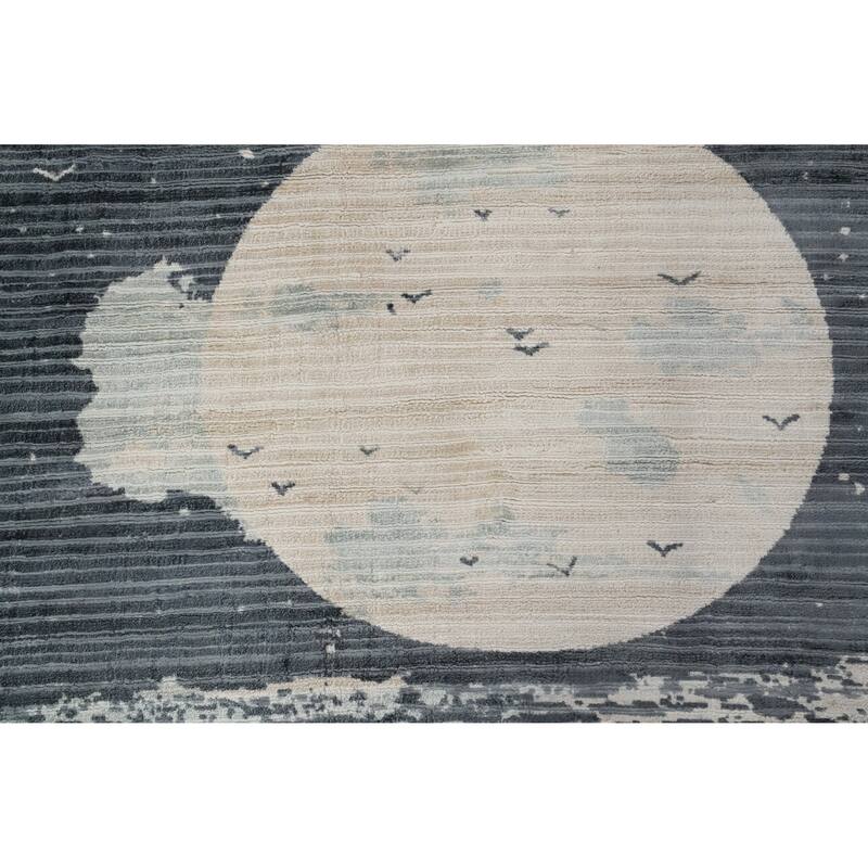 Hand Knotted Oriental Viscose Silk Carpet Modern Pictorial Greys & Charcoal Abstract Area Rug - 6' 6'' X 4' 5''