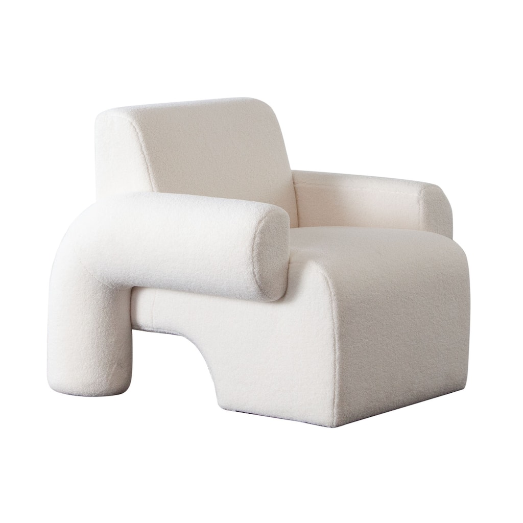 Contemporary Accent Chair, Extra Soft Ivory Sherpa Fabric, 36 Inch