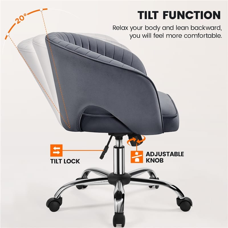 Yaheetech Velvet Office Chair with Tufted Barrel Back, Rolling Wheels, Adjustable Seat Height - N/A
