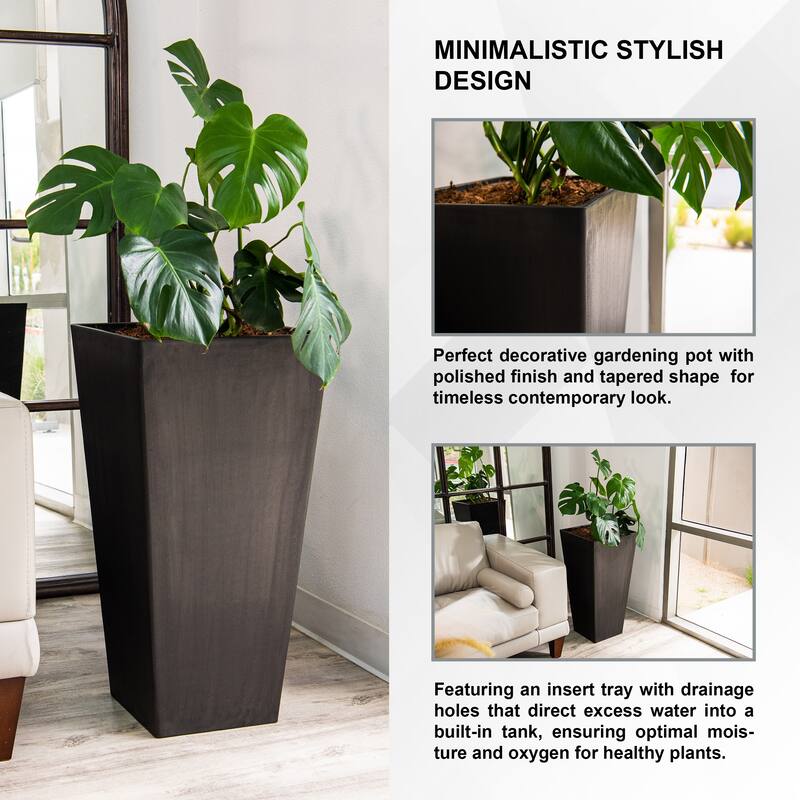 XBrand Modern Square Tapered Planter – 28" or 30" Tall, Indoor & Outdoor Use