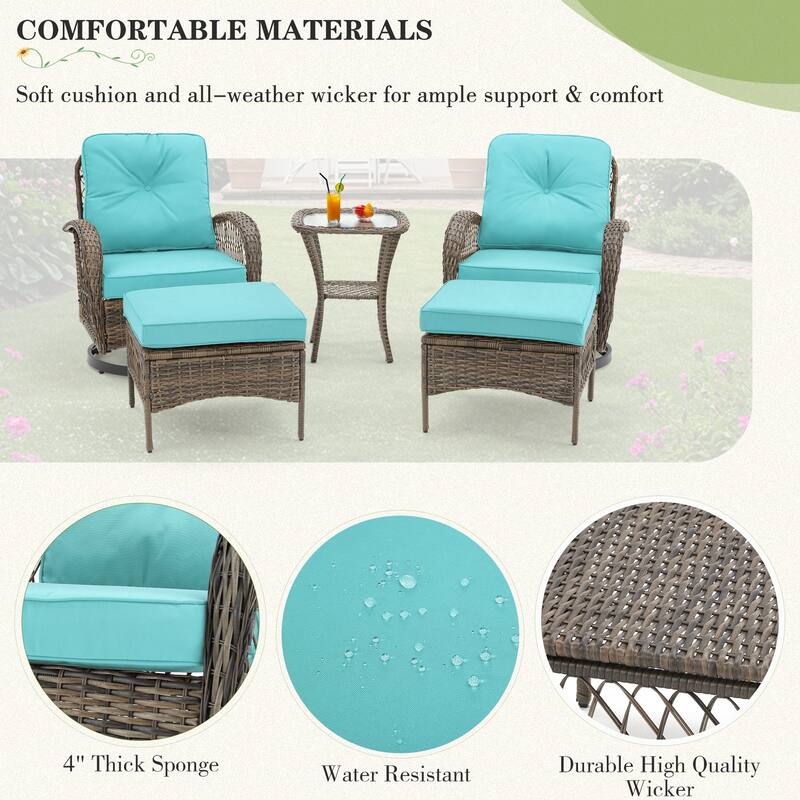 360° Swivel Rocking Patio Chairs Set with Thick Cushions & Tempered Glass Table | Indoor Living Room / Balcony| 3/5-Piece