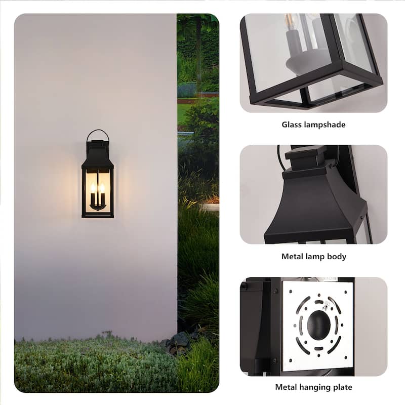 20" Outdoor Wall Light, 2-Pack Porch Light Outdoor Wall Sconce Lantern, 2-Light Lighting Fixture, Outside Light for House Garage