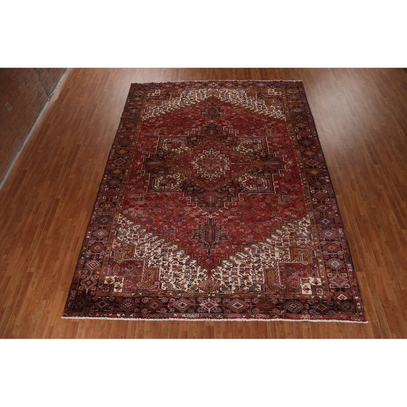 Vintage Vegetable Dye Heriz Persian Area Rug Wool Hand-knotted Carpet - 9'10" x 13'0"