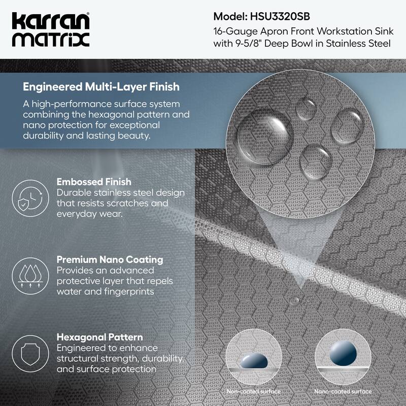 Karran Matrix 33" Apron Front Workstation 16 Gauge Single Bowl Stainless Steel Kitchen Sink with Accessories