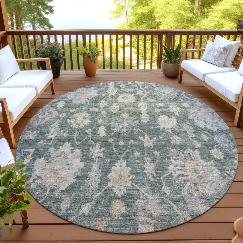Machine Washable Indoor/ Outdoor Casual Traditional Chantille Rug - 8' x 8' - Basil