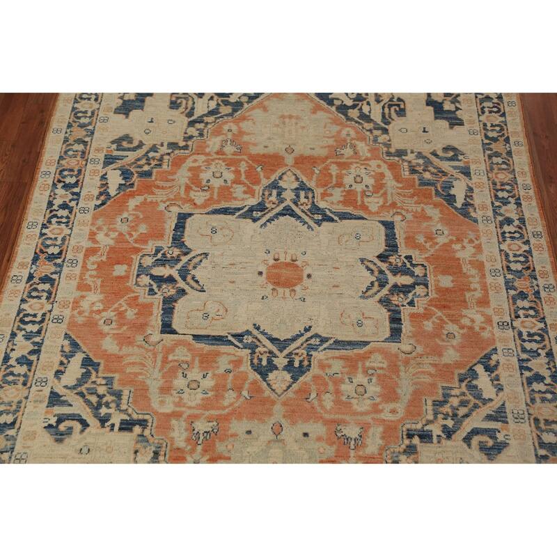 Orange & Blue Heriz Serapi Vegetable Dye Rug Hand-Knotted Wool Carpet - 5'5"x 7'7"