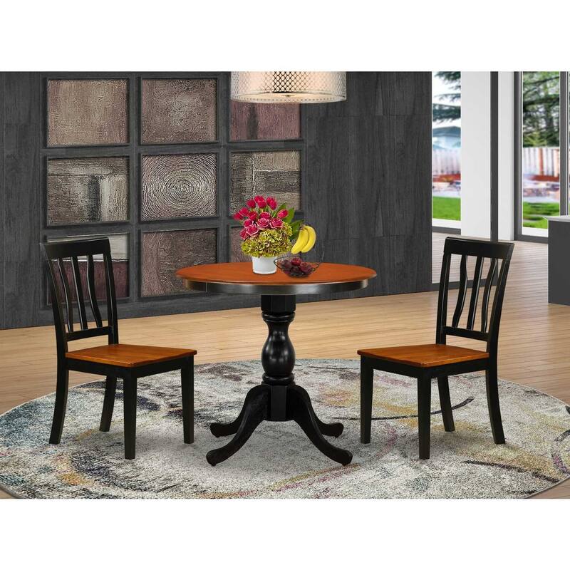 3-Piece Black and Cherry Finish Solid Wood Top - Dining Room Set - Seats 4