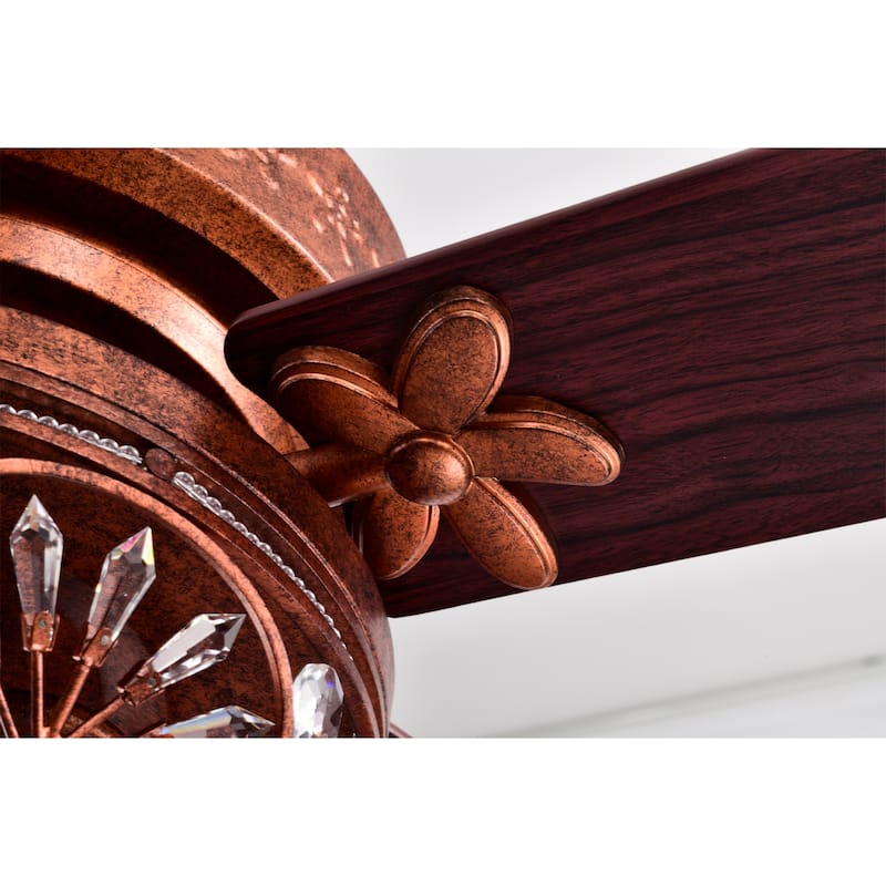 Jacira 52 Inch Antique Copper Crystal Ceiling Fan with Remote - N/A