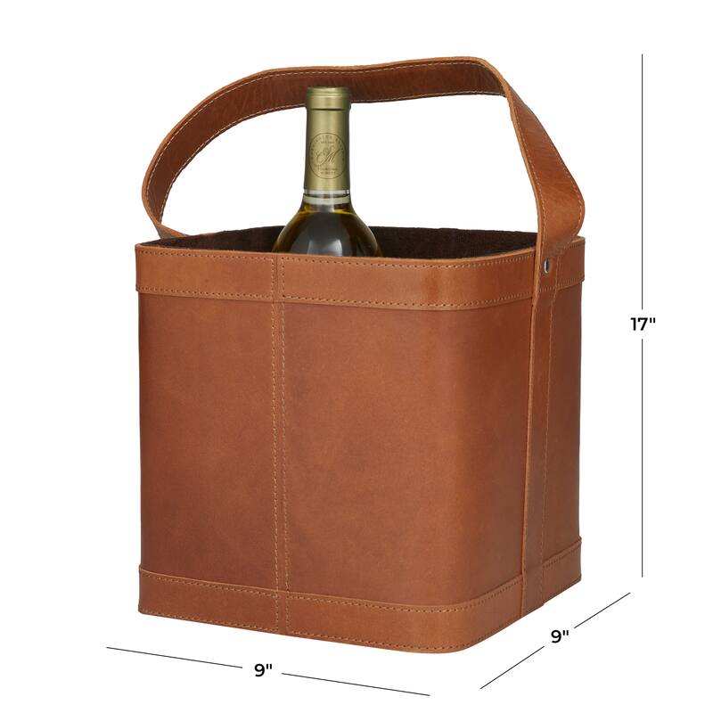 Sleek Leather 4-Bottle Wine Holder with Carrying Handle - Dark Blue, Brown, Red
