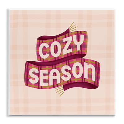 Stupell Cozy Season Scarf on Plaid Wall Plaque Art Design By Sarah Hickman