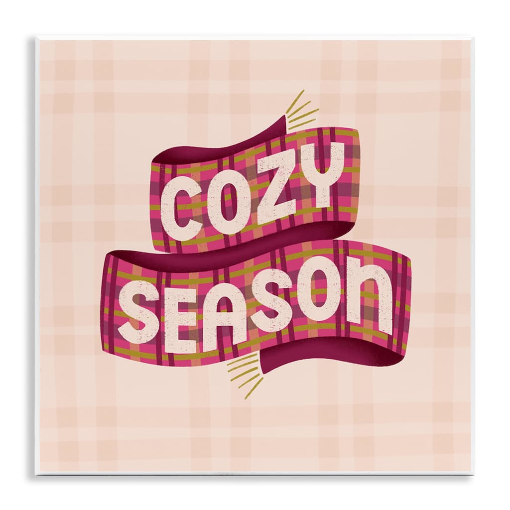 Stupell Cozy Season Scarf on Plaid Wall Plaque Art Design By Sarah Hickman