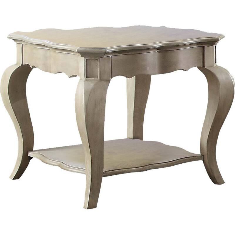 Wooden End Table with Lower Shelf in Antique Taupe Silver Finish
