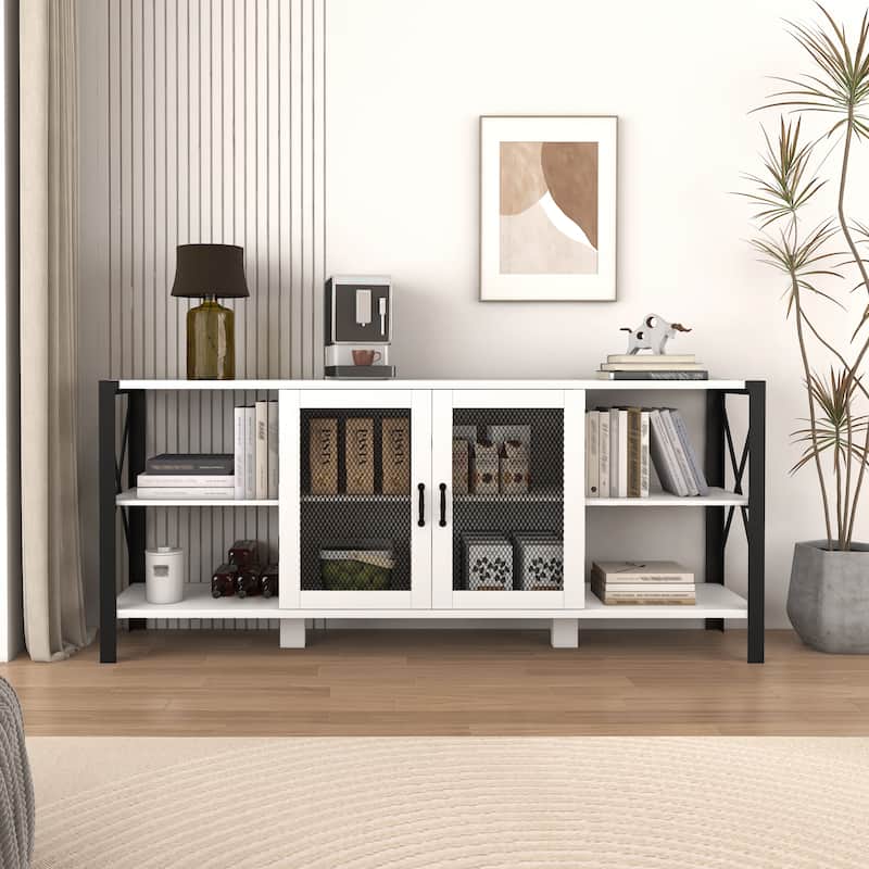 White 70" Farmhouse TV Stand with Open Storage for TVs Up to 70"