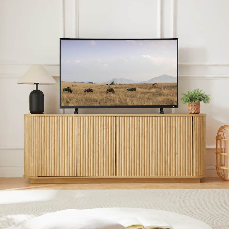 Sideboard Storage Cabinet TV Stand with wave pattern Buffet Cabinet Wooden Vertical Striped Cabinet - 64''W x 15''D x 24''H