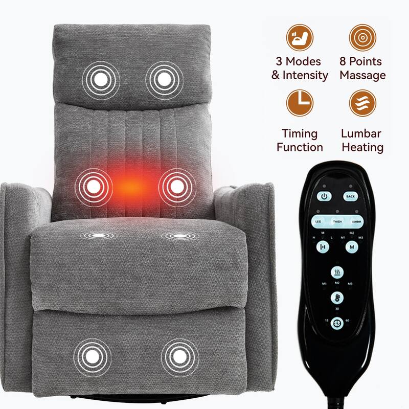 Fabric Recliner Chair with Massage Heat Rocker and 360 Degree Swivel