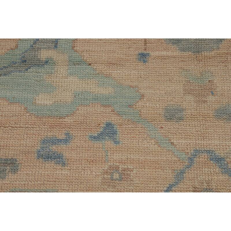 Floral Pink Oushak Turkish Area Rug Hand-Knotted Wool Carpet - 9'7"x 12'0"