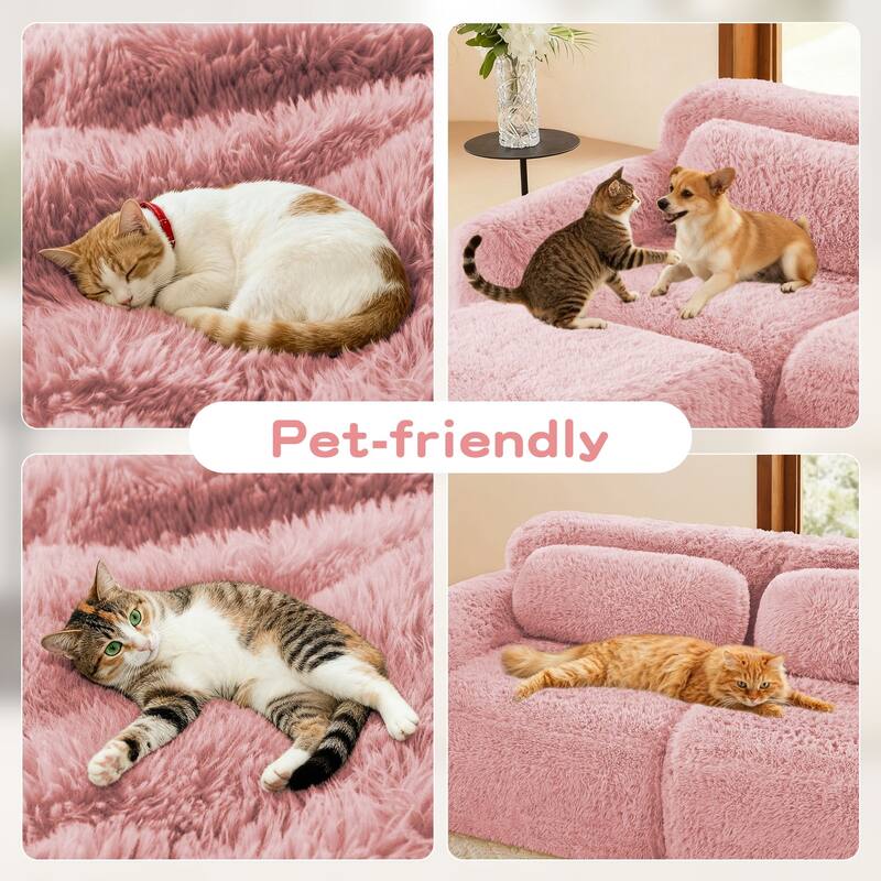 Rossetta 149'' Modern 4-seater Soft Fluffy Plush Fabric Modular Sectional Deep Sofa Couches, Free Combination Buckle Connection