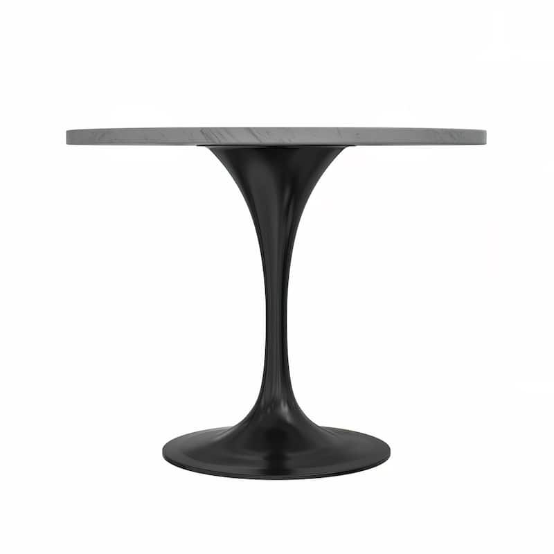 LeisureMod Verve Modern Round Dining Table with Resin TableTop and Black Pedestal Base for Kitchen & Dining Room