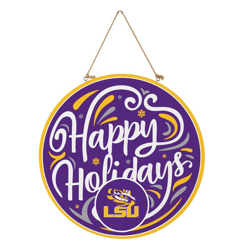 Louisiana State University 18" x 18" Happy Holidays Door Décor Wall Sign - 18" x 18"