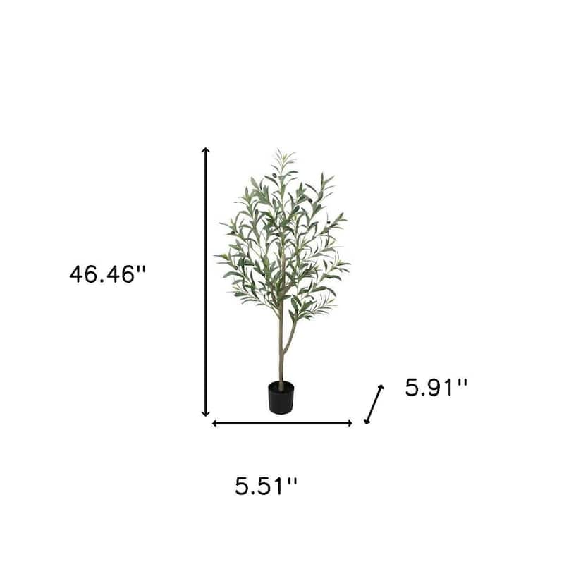 HomeRoots 47" Green Artificial Olive Tree in a Black Pot - 5.51 in. x 47.24 in. x 5.91 in.