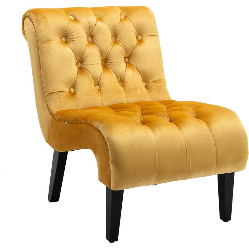 Roomfitters Velvet Armless Accent Chair, Upholstered Button Leisure Chair with Wood Legs for Living Room