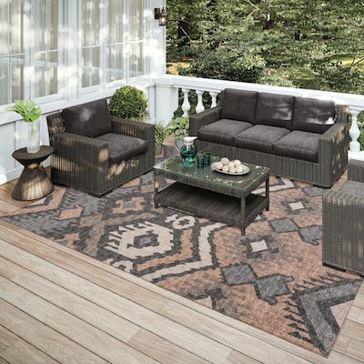 Indoor/ Outdoor Addison Yuma Southwest Ikat Washable Area Rug