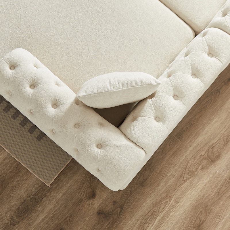 Chenille U-Shaped 5-Seater Sofa with Pull Point Design and Wooden Legs
