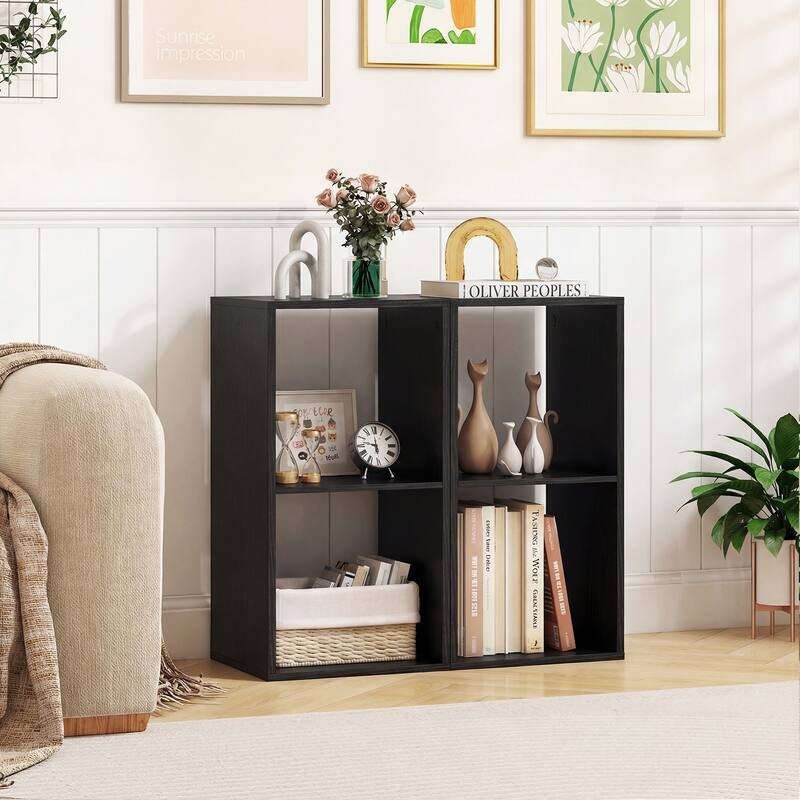 Gymax 2PCS 2-Cube Bookshelf Modern Vertical Bookcase w/ Anti-tipping