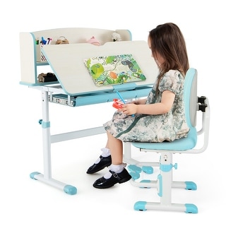 Kids Desk and Chair Set with Adjustable Height and Tilted Desktop - 31.5" x 20"x 41" (L x W x H)