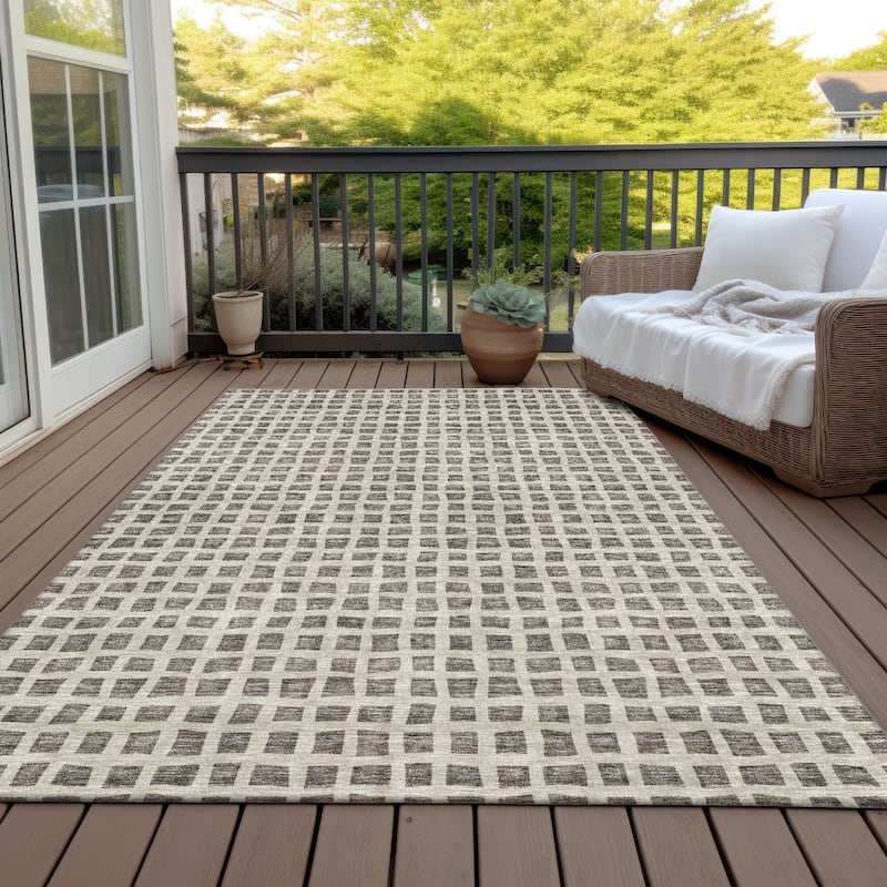Machine Washable Indoor/ Outdoor Chantille Squares Rug - Brown - 5' x 7'6"
