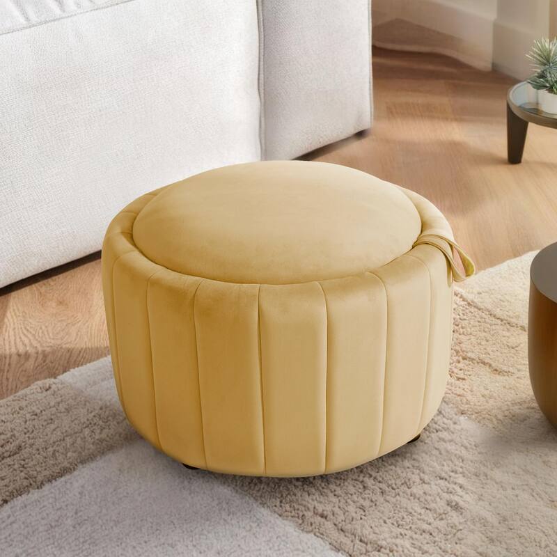 Modern Round Velvet Storage Ottoman Footrest Footstool - Yellow