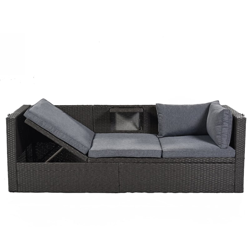4-Piece Outdoor Wicker Sectional Patio Daybed with Canopy and Ottoman