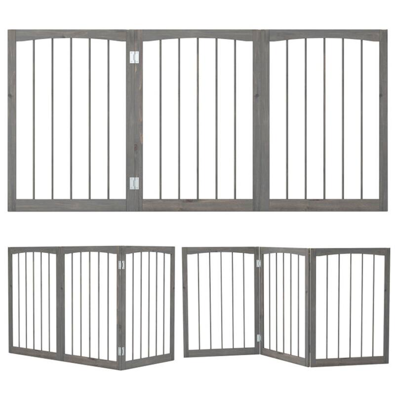 3 Panel Freestanding Wooden Dog Gate Pet Barrier for Doorways Kitchens or Bedrooms - 21" x 1.6" x 30" - Grey