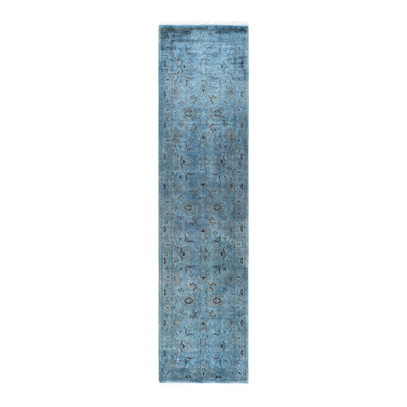 Fine Vibrance One-of-a-Kind Hand-Knotted Runner Rug - Gray, 2' 6" x 10' 4" - 2' 6" x 10' 4"