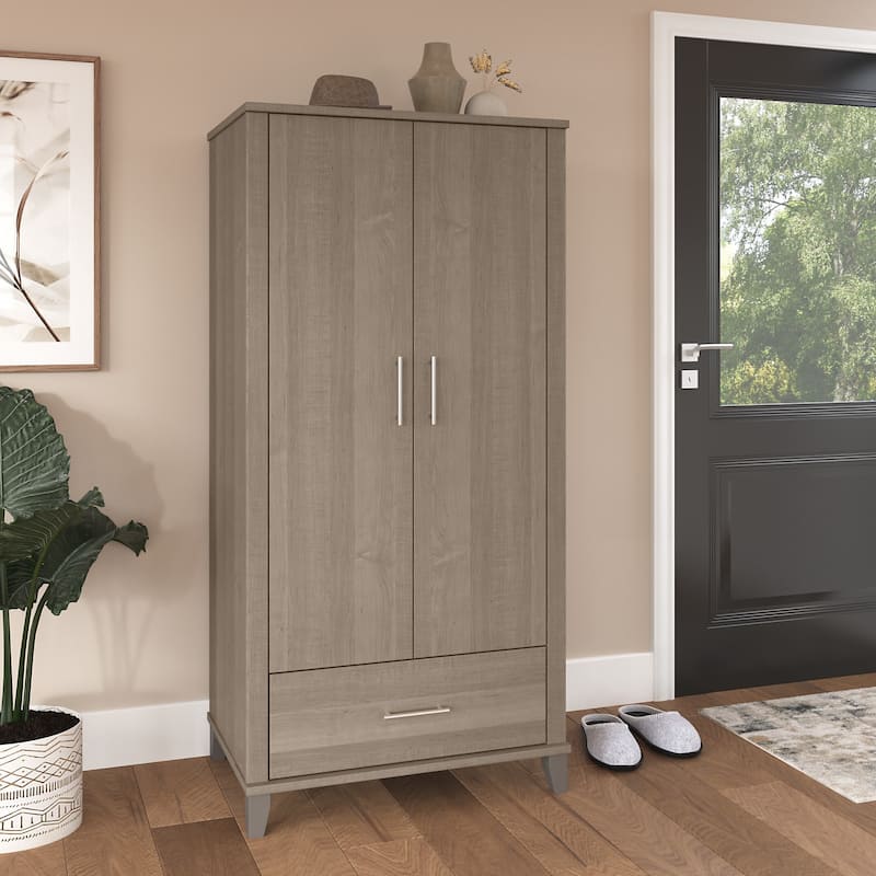 Somerset Tall Entryway Cabinet with Doors and Drawer by Bush Furniture - Ash Gray