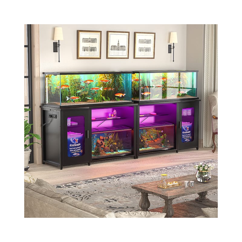 Aquarium Stand with USB Port and LED Light, Fish Tank Stand with Cabinet