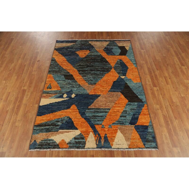 Abstract Geometric Moroccan Oriental Area Rug Hand-Knotted Wool Carpet - 5'5" x 7'9"