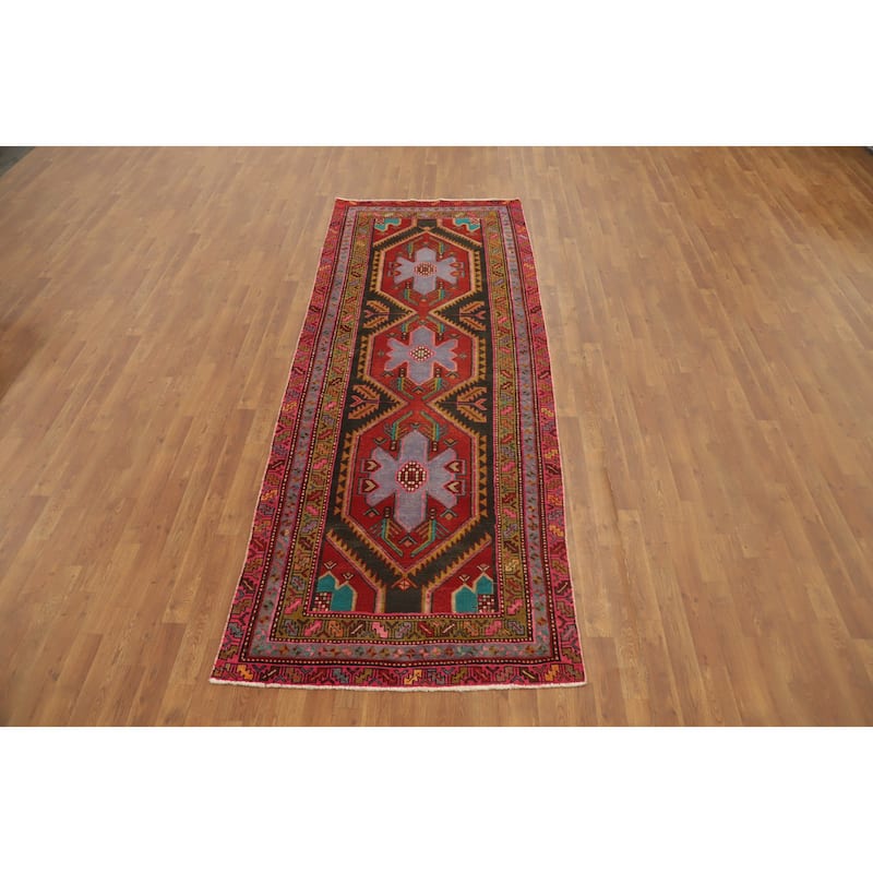 Hand Knotted Oriental 100% Wool Carpet Traditional Geometric Red Meshkin Runner Rug - 10' 2'' X 3' 9''
