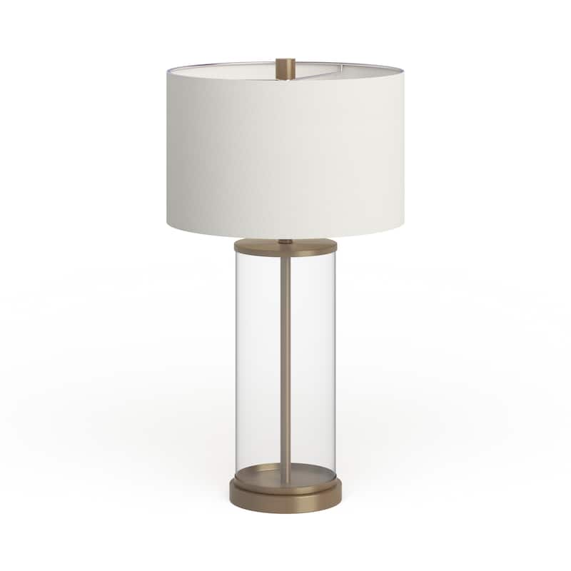 Reeves Cylindrical Clear Glass & Antique Brass Table Lamp with Linen Shade - Brass
