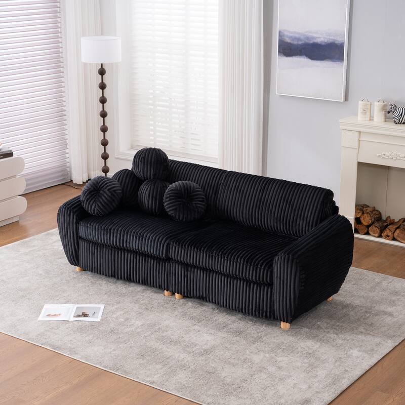84.4" Corduroy 3-Seater Sofa with Wood Frame & Soft Cushions