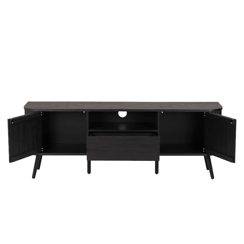 Finley 70 in. Farmhouse Curved TV Stand with Drawer and Storage Doors Fits TVs up to 75 in. with Cable Management, by JONATHAN Y
