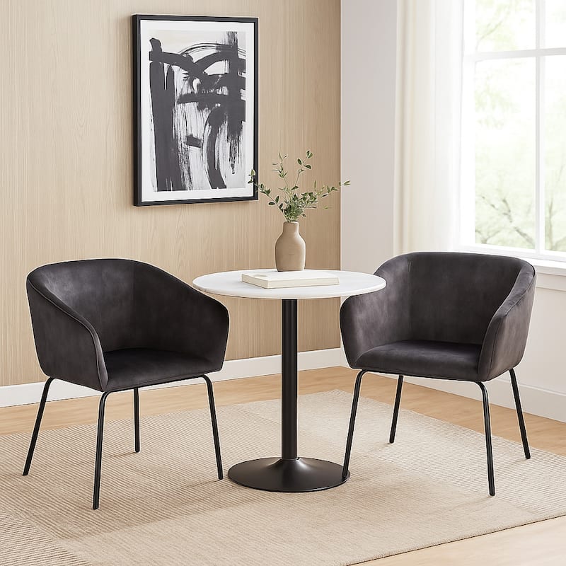 Voro Dining Chair Set of 2, Gray Velvet, Sleek Black Metal Legs