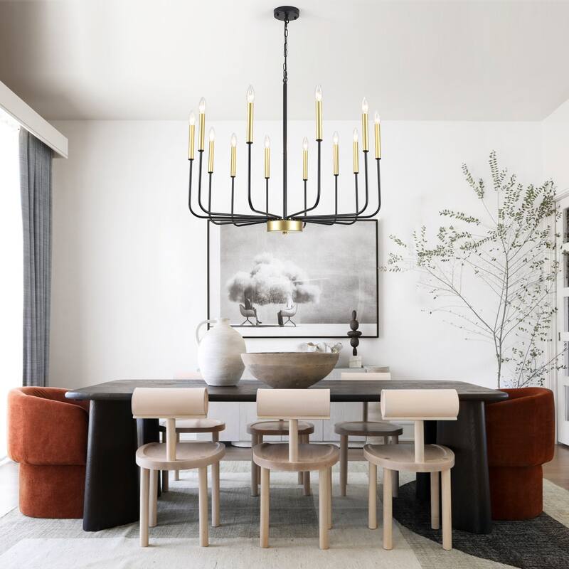 12-Light W32.08" x H70.07" Rustic Candle Chandelier for Dining Room Bedroom