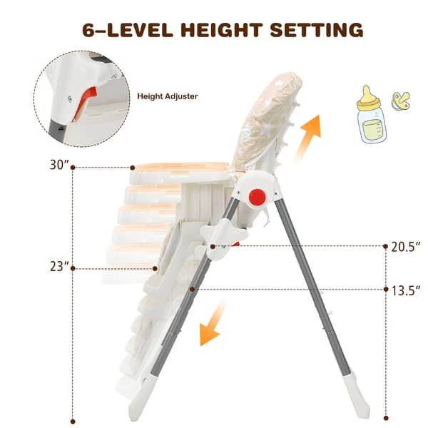 dimension image slide 5 of 10, Babyjoy Folding High Chair Baby Dining Chair with 6-Level Height - See Details