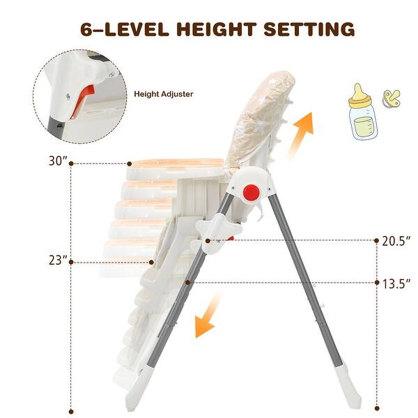 dimension image slide 1 of 10, Babyjoy Folding High Chair Baby Dining Chair with 6-Level Height - See Details