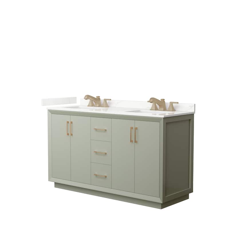 Strada 60-inch Double Vanity, Quartz Top - Light Green, Bronze Trim, Giotto Quartz Top